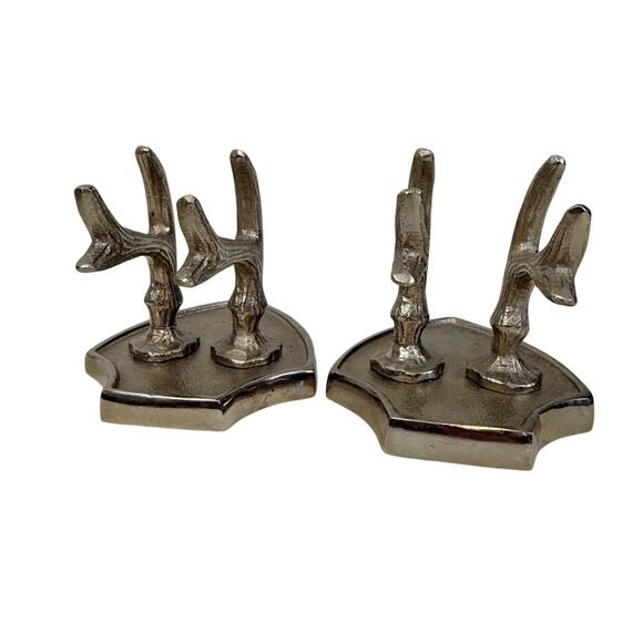 Silver tone textured metal faux antler wall plaques set of two - Picture 12 of 16